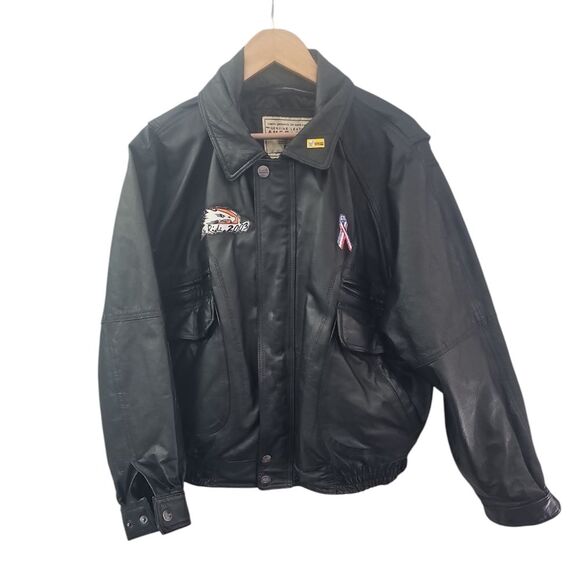 100% Leather Live to Ride American Eagle Biker Jacket Sz XL Leather Vintage Moto - Picture 2 of 16